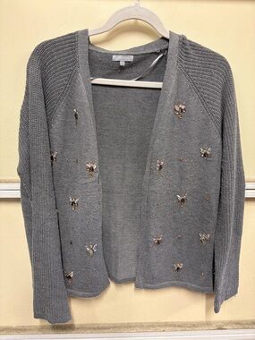 Maddison Gray Embellished Open-Front Sweater Cardigan - From France